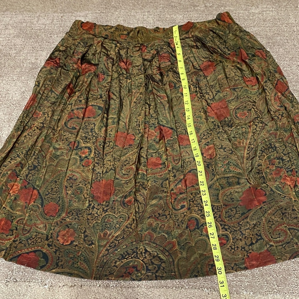 Vintage Adrian Jordan Olive Green Paisley Skater Skirt Floral Boho - Picture 5 of 7
